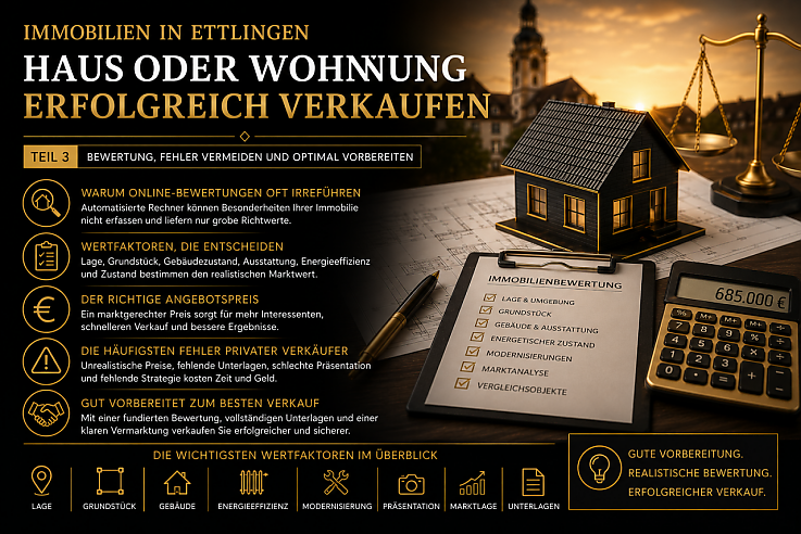 Foto Kaum eine Frage beschäftigt Eigentümer so sehr wie diese:<br><br>„Was ist meine Immobilie eigentlich wert?“<br><br>Die Antwort entscheidet häufig darüber, ob eine Immobilie erfolgreich verkauft wird oder monatelang ohne Ergebnis am Markt bleibt. Dennoch verlassen sich viele Eigentümer zunächst auf kostenlose Online-Bewertungen oder orientieren sich an den Angebotspreisen ähnlicher Immobilien im Internet.<br><br>Auf den ersten Blick erscheint das nachvollziehbar. Schließlich versprechen zahlreiche Portale innerhalb weniger Minuten einen angeblich exakten Immobilienwert. In der Praxis liefern diese Rechner jedoch meist nur grobe Schätzungen, die den tatsächlichen Marktwert nur unzureichend widerspiegeln.<br><br>Der Grund ist einfach: Eine Immobilie besteht nicht nur aus Quadratmetern und einem Baujahr. Jede Immobilie ist einzigartig – und genau diese Besonderheiten entscheiden oft über mehrere zehntausend Euro Unterschied beim Verkaufspreis. Foto Kaum eine Frage beschäftigt Eigentümer so sehr wie diese:<br><br>„Was ist meine Immobilie eigentlich wert?“<br><br>Die Antwort entscheidet häufig darüber, ob eine Immobilie erfolgreich verkauft wird oder monatelang ohne Ergebnis am Markt bleibt. Dennoch verlassen sich viele Eigentümer zunächst auf kostenlose Online-Bewertungen oder orientieren sich an den Angebotspreisen ähnlicher Immobilien im Internet.<br><br>Auf den ersten Blick erscheint das nachvollziehbar. Schließlich versprechen zahlreiche Portale innerhalb weniger Minuten einen angeblich exakten Immobilienwert. In der Praxis liefern diese Rechner jedoch meist nur grobe Schätzungen, die den tatsächlichen Marktwert nur unzureichend widerspiegeln.<br><br>Der Grund ist einfach: Eine Immobilie besteht nicht nur aus Quadratmetern und einem Baujahr. Jede Immobilie ist einzigartig – und genau diese Besonderheiten entscheiden oft über mehrere zehntausend Euro Unterschied beim Verkaufspreis.